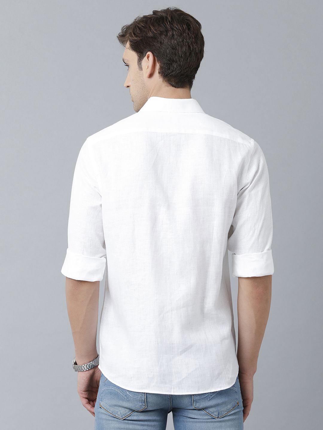 Linen Club Studio Men's Pure Linen White Solid Regular Fit Full Sleeve Casual Shirt