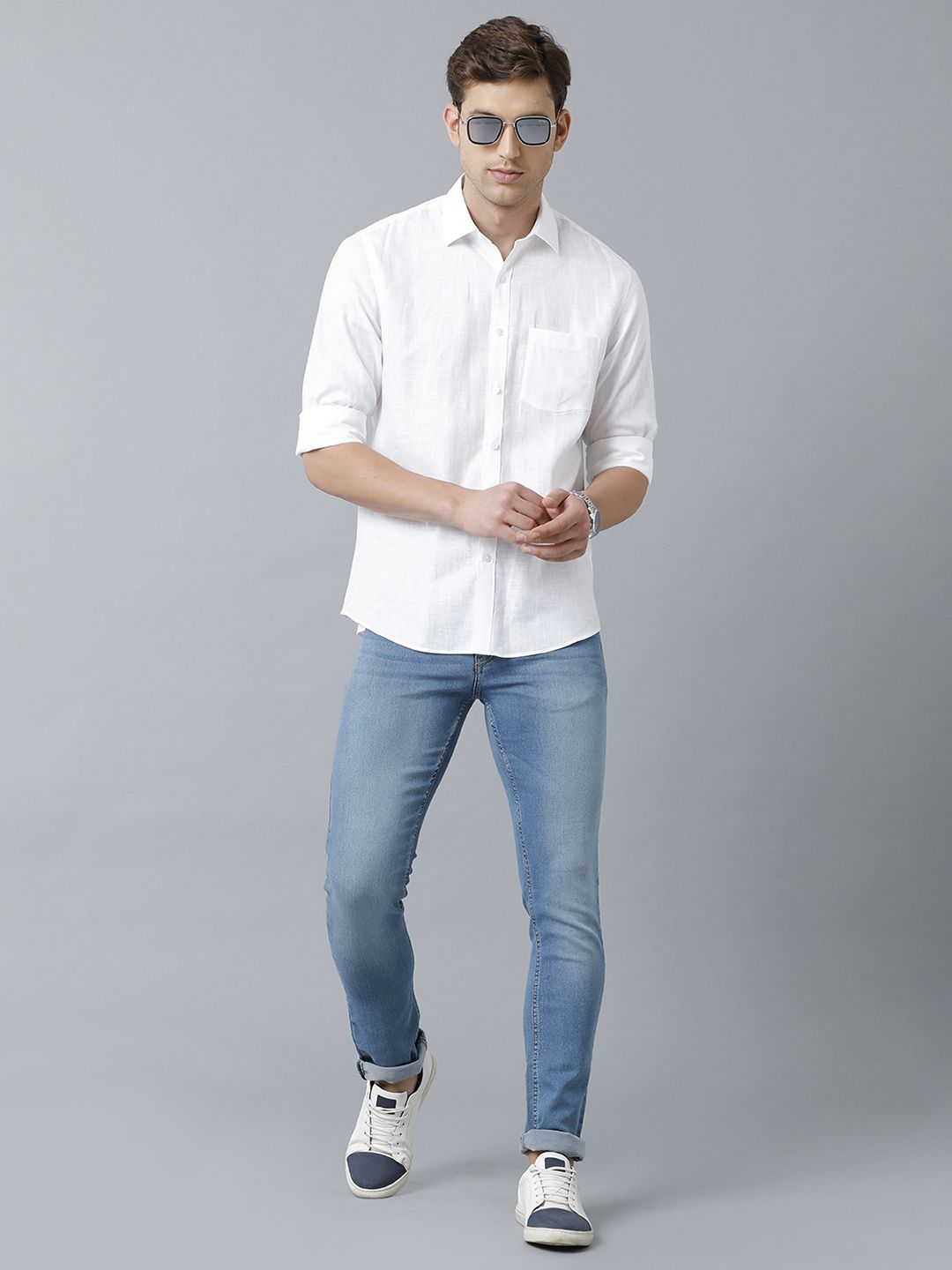 Linen Club Studio Men's Pure Linen White Solid Regular Fit Full Sleeve Casual Shirt