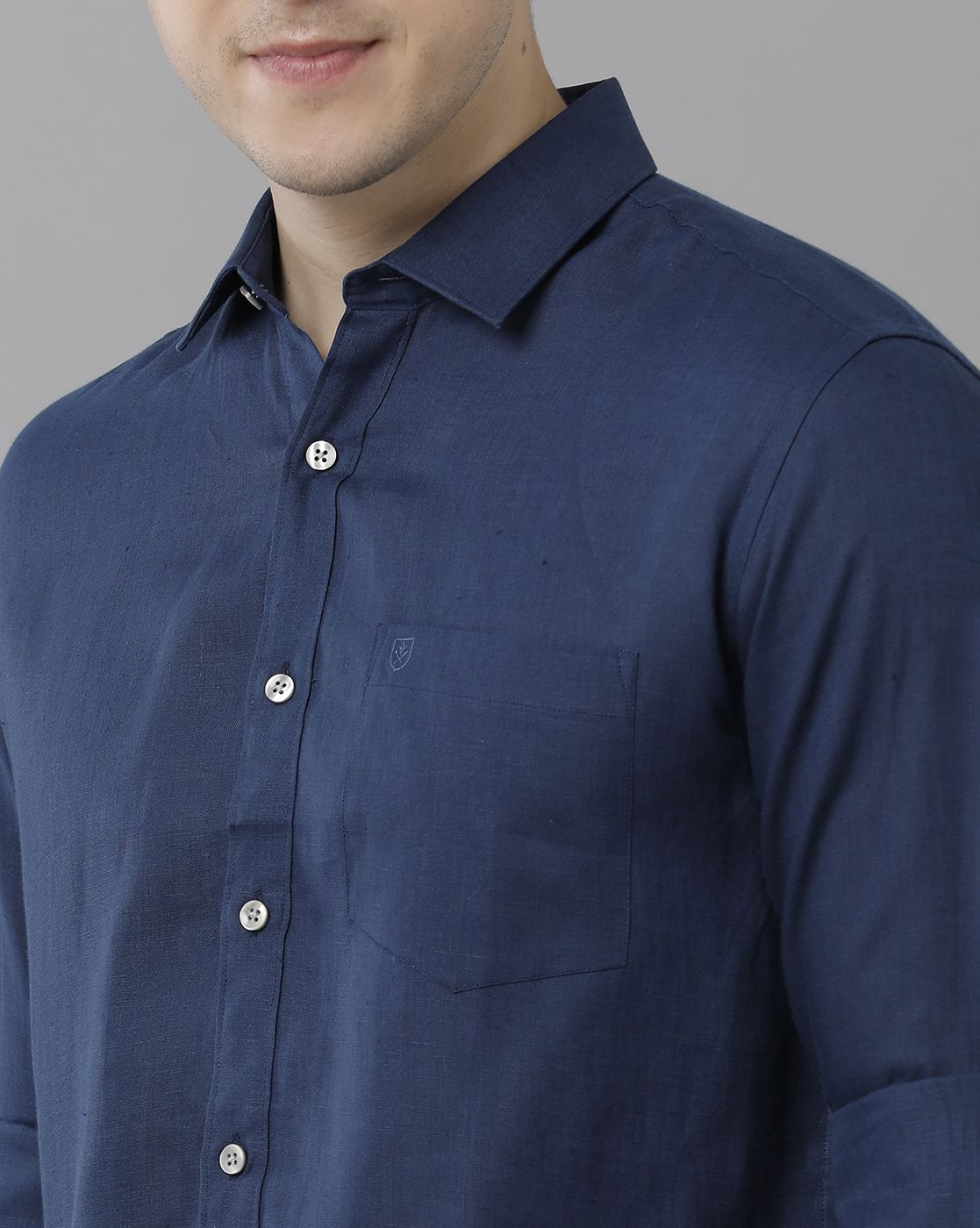 Linen Club Studio Men's Pure Linen Blue Solid Regular Fit Full Sleeve Casual Shirt