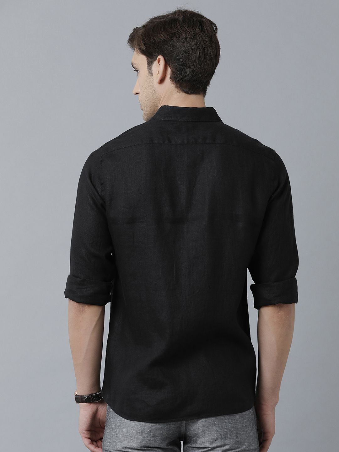 Linen Club Studio Men's Pure Linen Black Solid Regular Fit Full Sleeve Casual Shirt