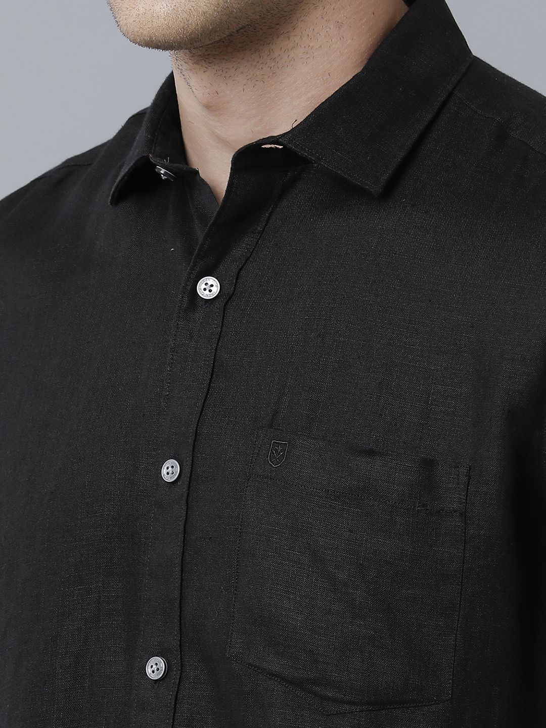 Linen Club Studio Men's Pure Linen Black Solid Regular Fit Full Sleeve Casual Shirt