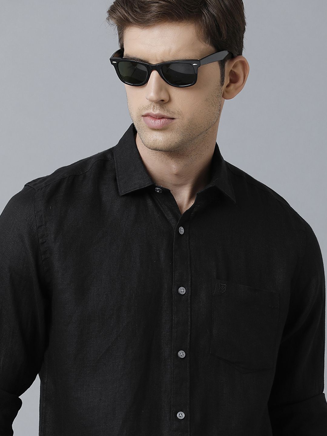 Linen Club Studio Men's Pure Linen Black Solid Regular Fit Full Sleeve Casual Shirt