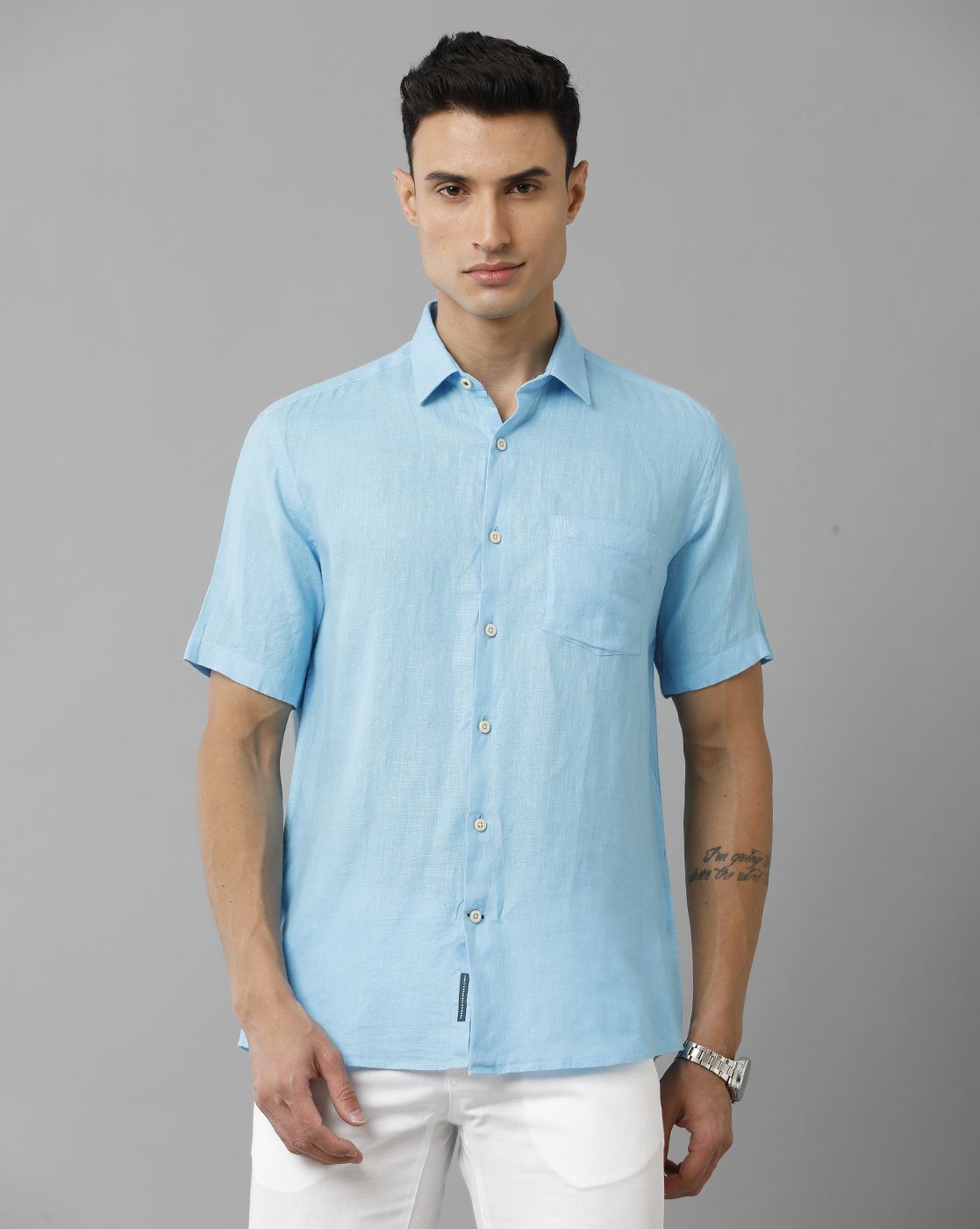 美品 ichi linen L/S shirt F blue ONIA-SP25-M-