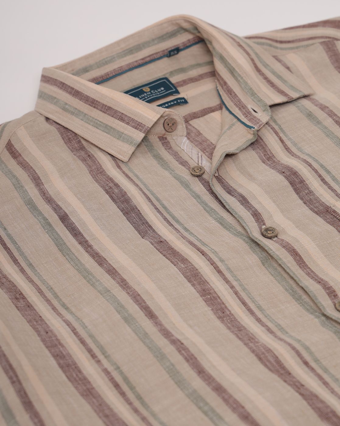 Men's Pure Linen Multicolor Striped Contemporary Fit Half
