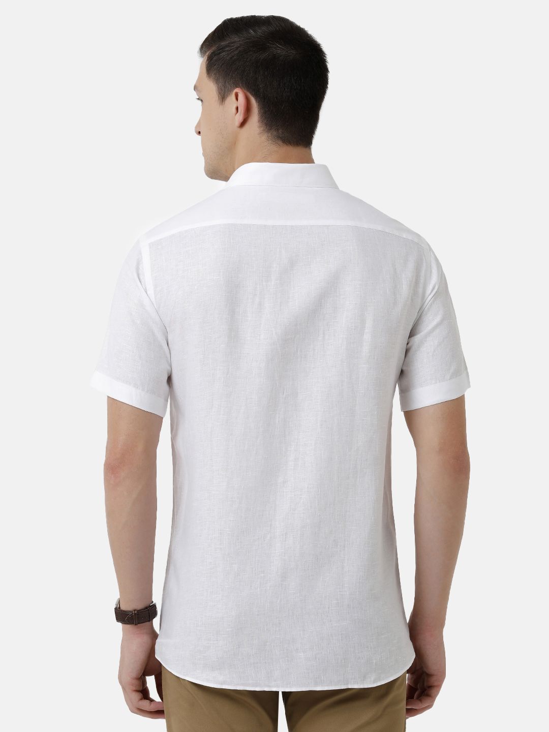 Men's Pure Linen White Solid Contemporary Fit Half Sleeve Sleeve Casual Shirt
