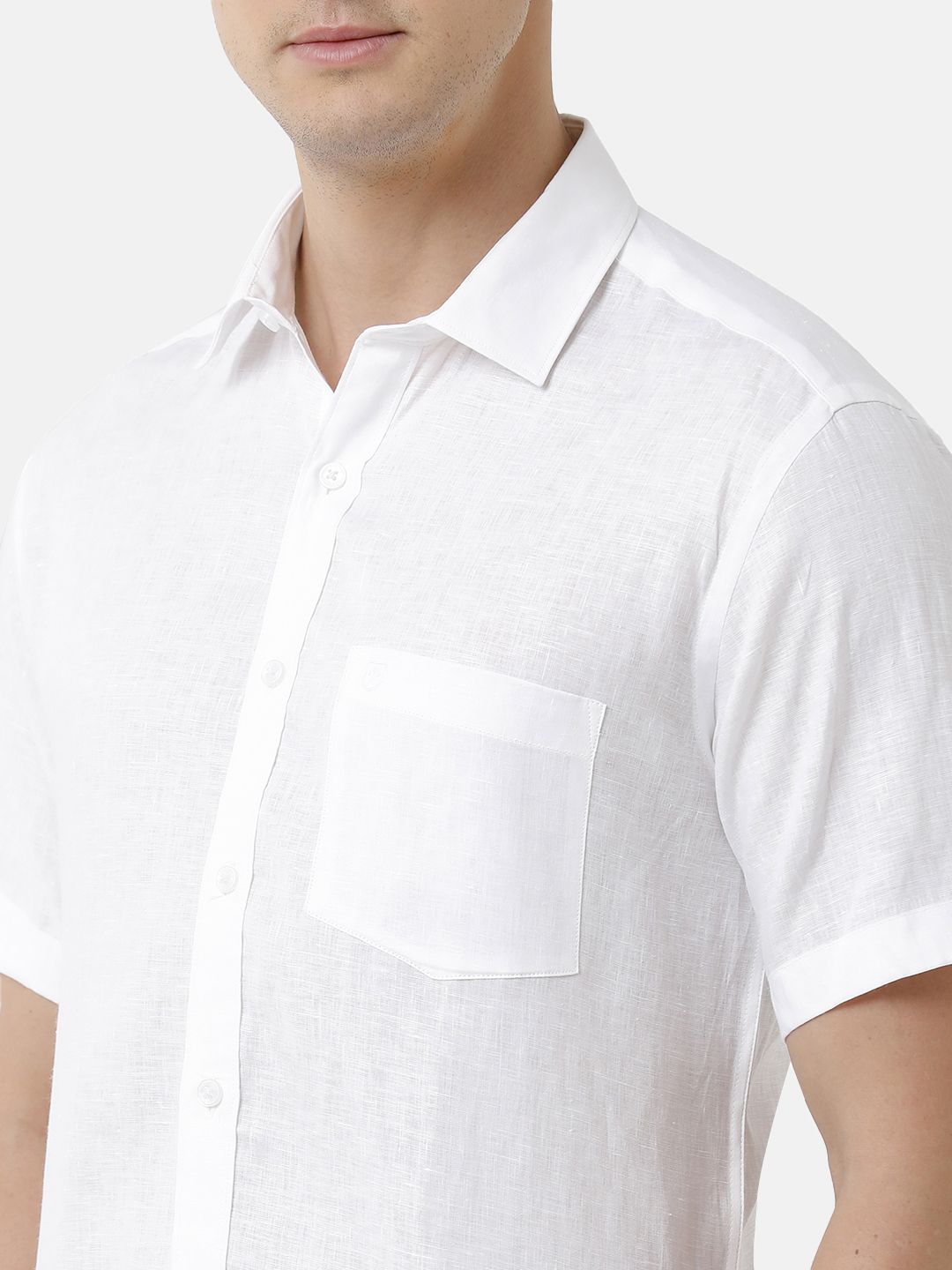 Men's Pure Linen White Solid Contemporary Fit Half Sleeve Sleeve Casual Shirt