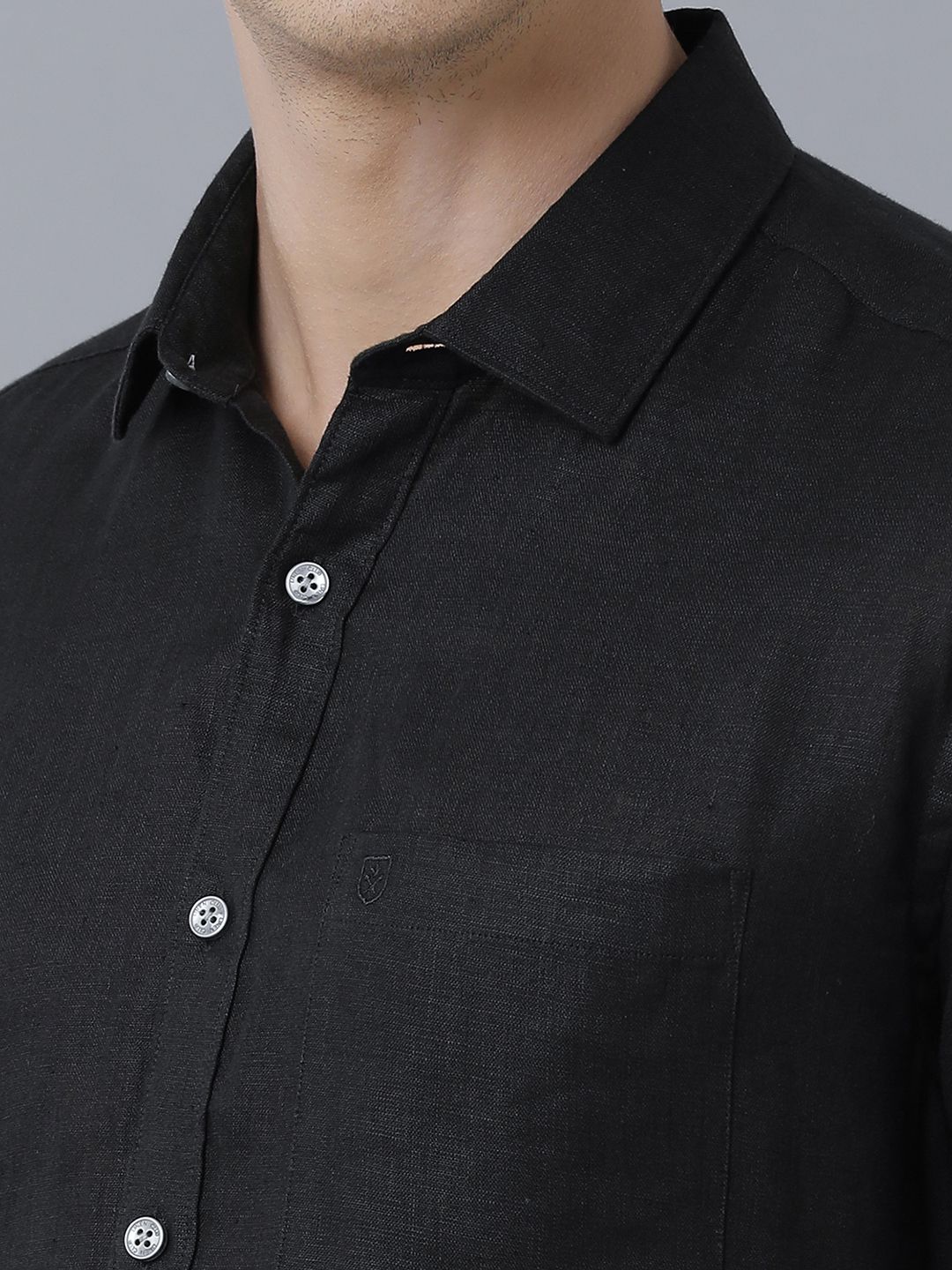 Linen Club Studio Men's Pure Linen Black Solid Regular Fit Half Sleeve Casual Shirt