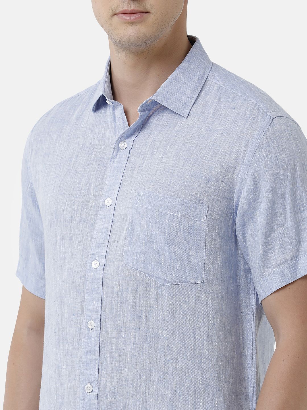 Men's Pure Linen Blue Solid Contemporary Fit Half Sleeve Sleeve Casual Shirt
