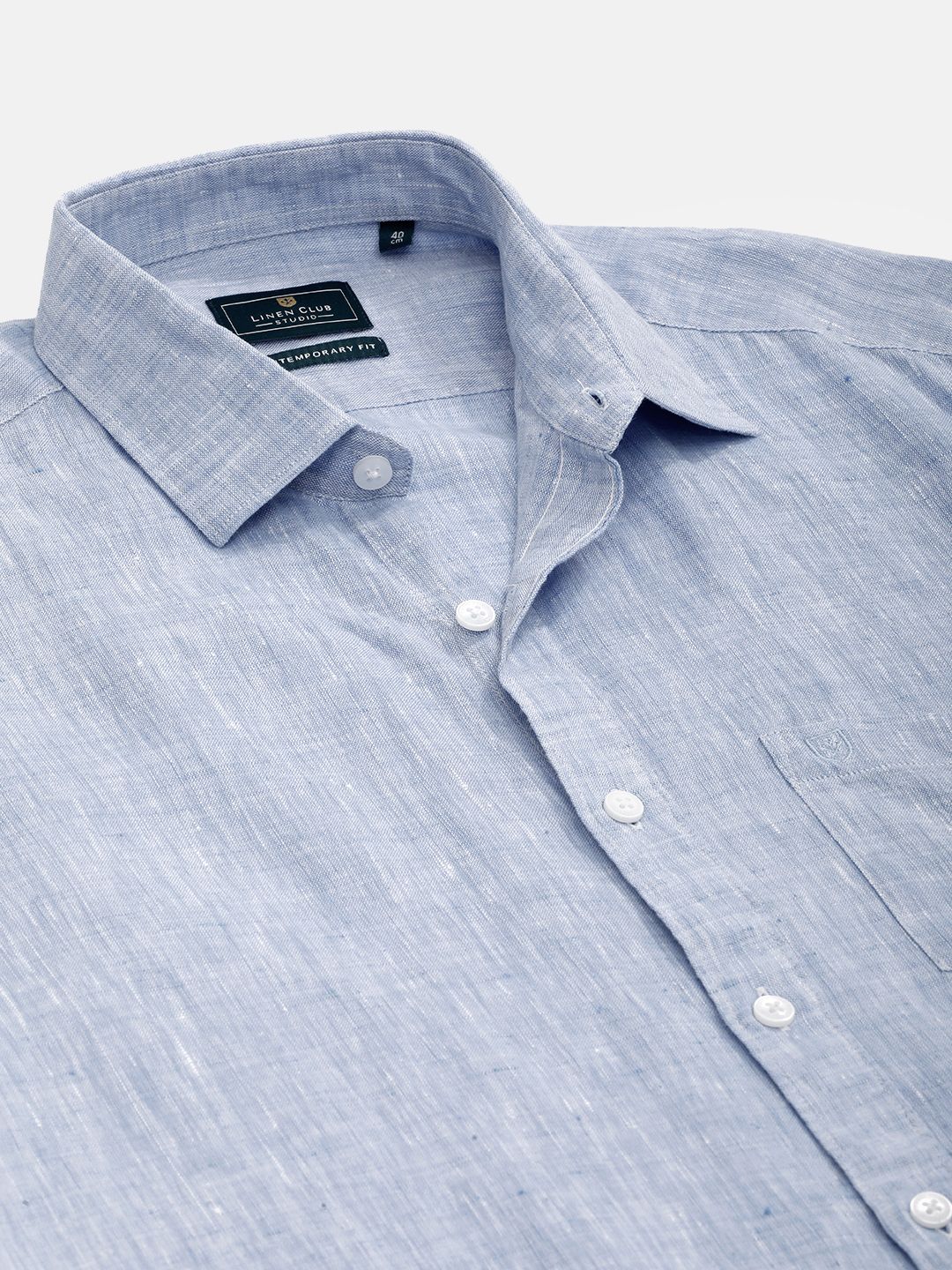 Men's Pure Linen Blue Solid Contemporary Fit Half Sleeve Sleeve Casual Shirt