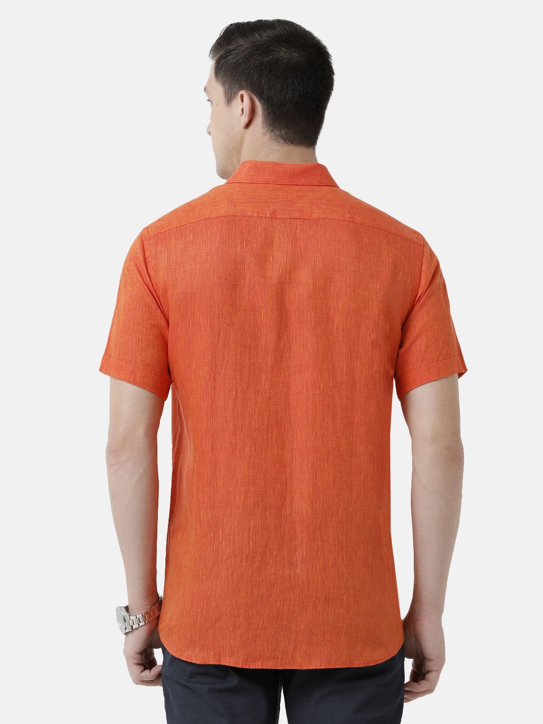 Men's Pure Linen Red Solid Contemporary Fit Half Sleeve Sleeve Casual Shirt