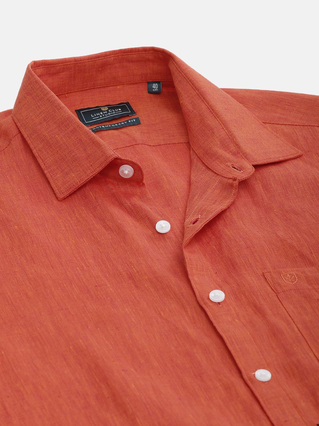 Men's Pure Linen Red Solid Contemporary Fit Half Sleeve Sleeve Casual Shirt