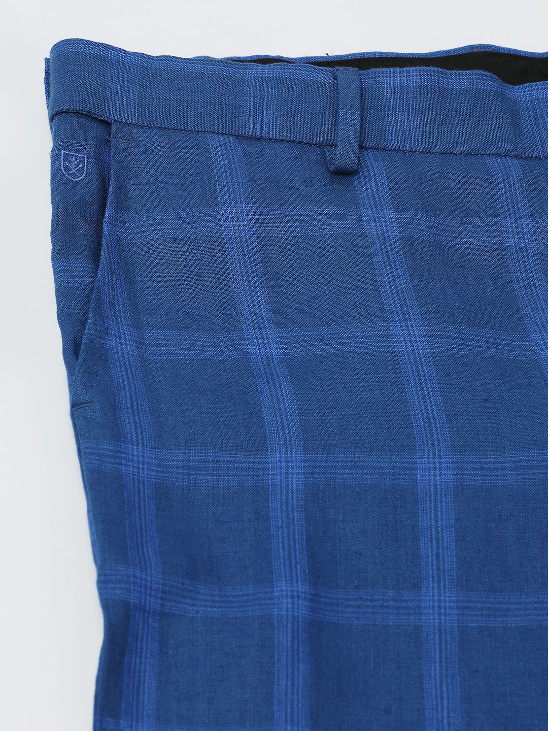 Linen Club Studio Men's Linen Blue Checks Mid-Rise Slim Fit Trouser