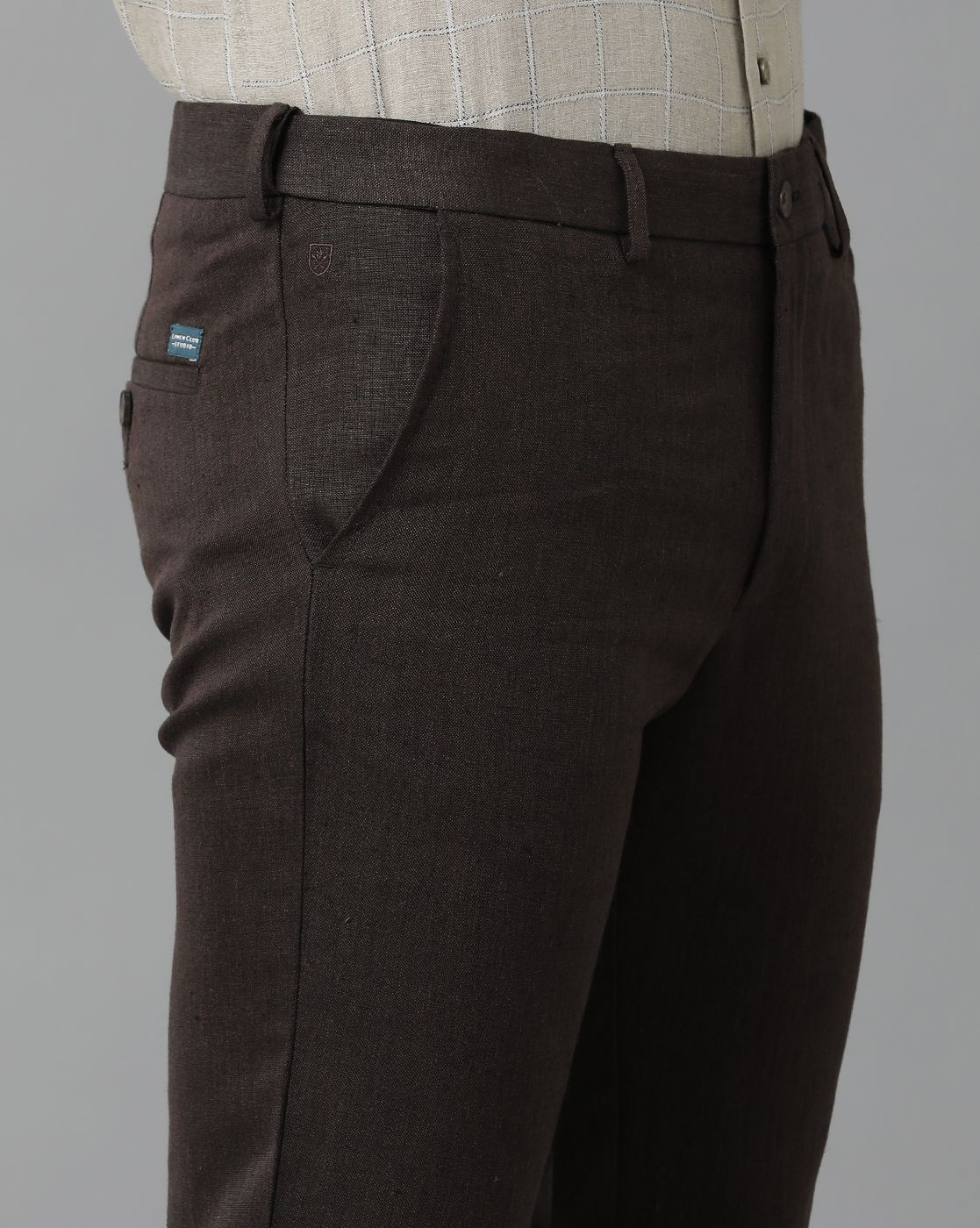 Linen Club Studio Men's Linen Brown Solid Mid-Rise Slim Fit Trouser