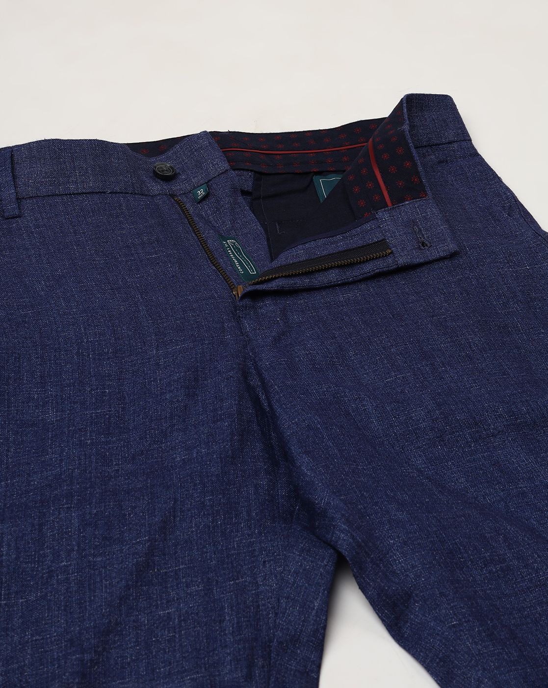 Linen Club Studio Men's Linen Blue Solid Mid-Rise Slim Fit Trouser