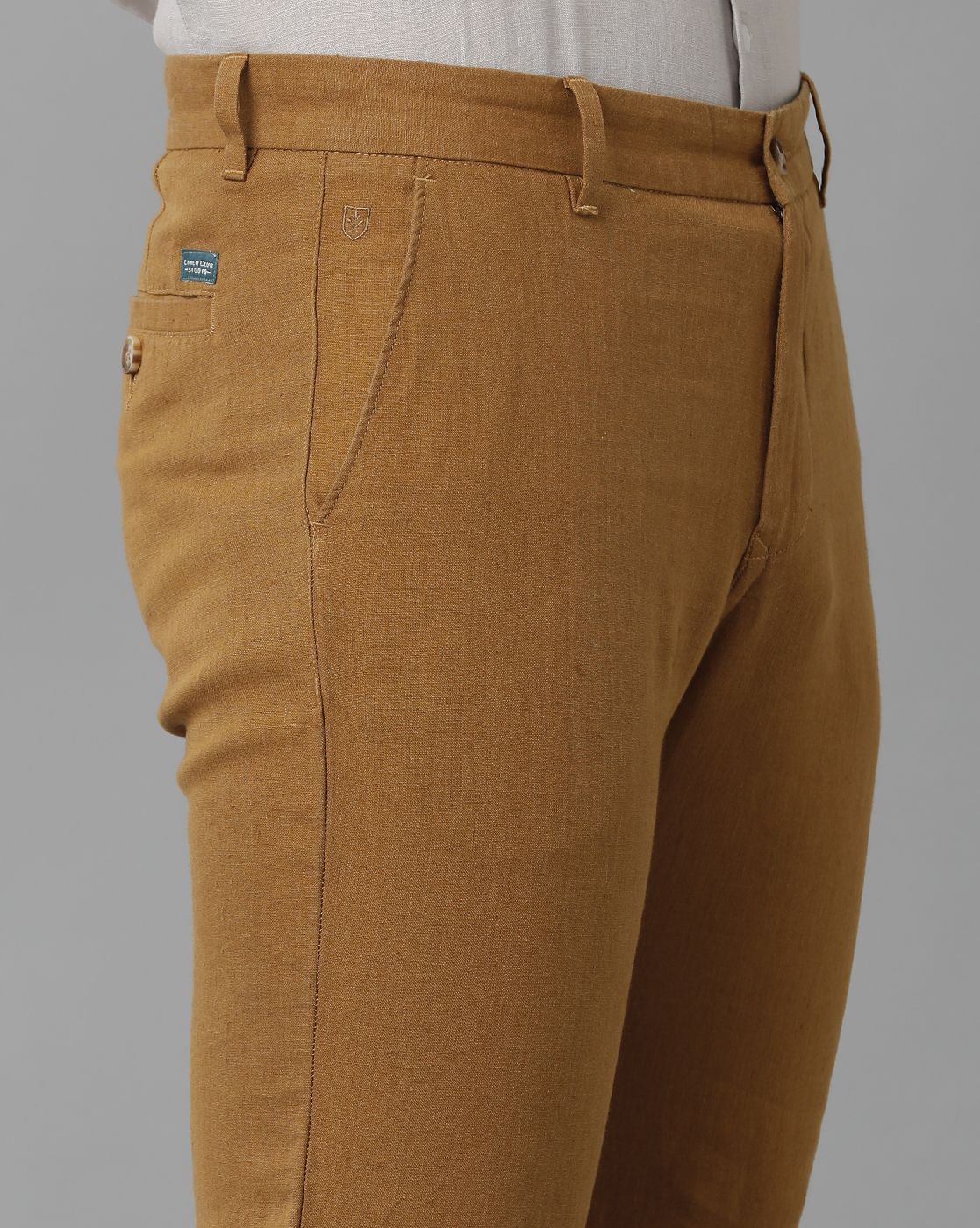 Linen Club Studio Men's Linen Brown Solid Mid-Rise Slim Fit Trouser