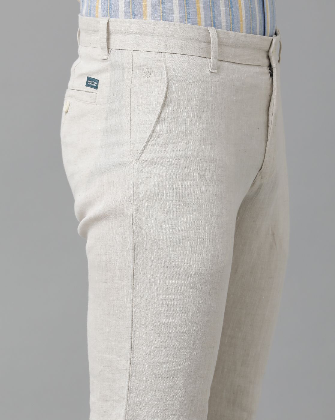 Linen Club Studio Men's Linen Off White Solid Mid-Rise Slim Fit Trouser