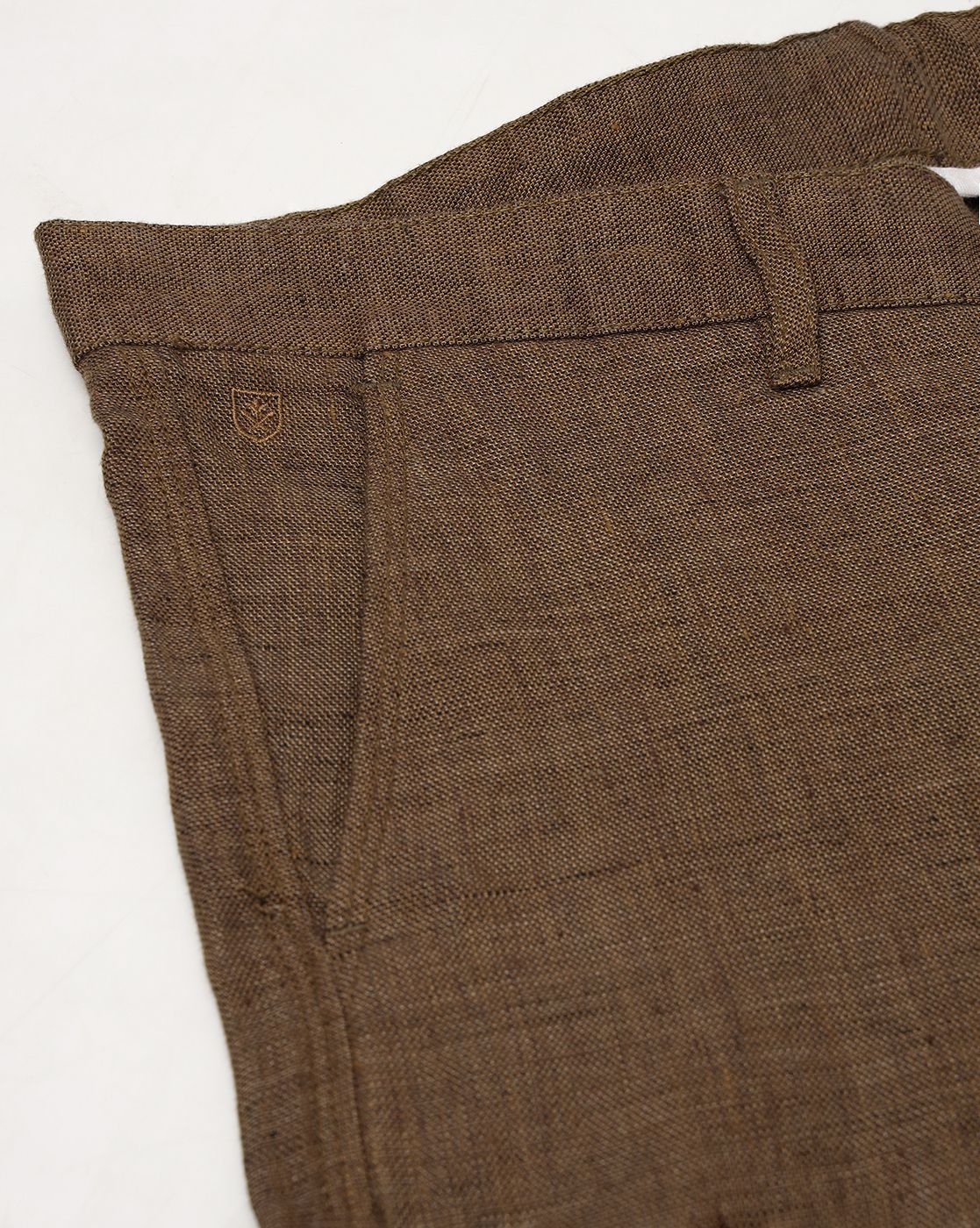 Linen Club Studio Men's Linen Brown Solid Mid-Rise Slim Fit Trouser