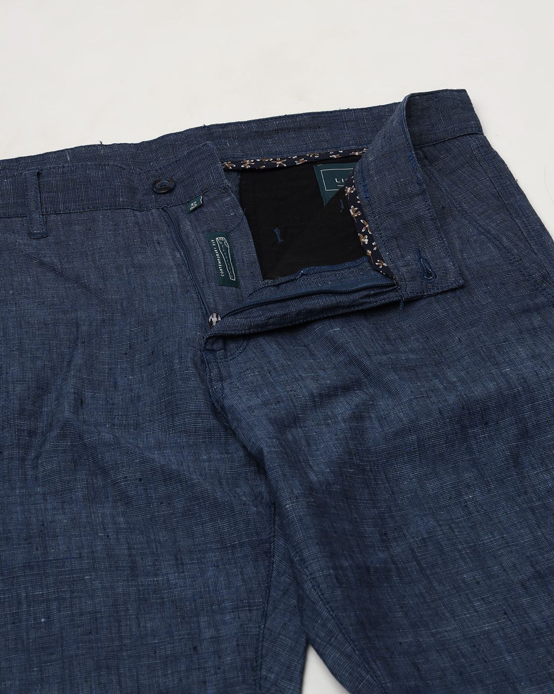 Linen Club Studio Men's Linen Blue Solid Mid-Rise Slim Fit Trouser