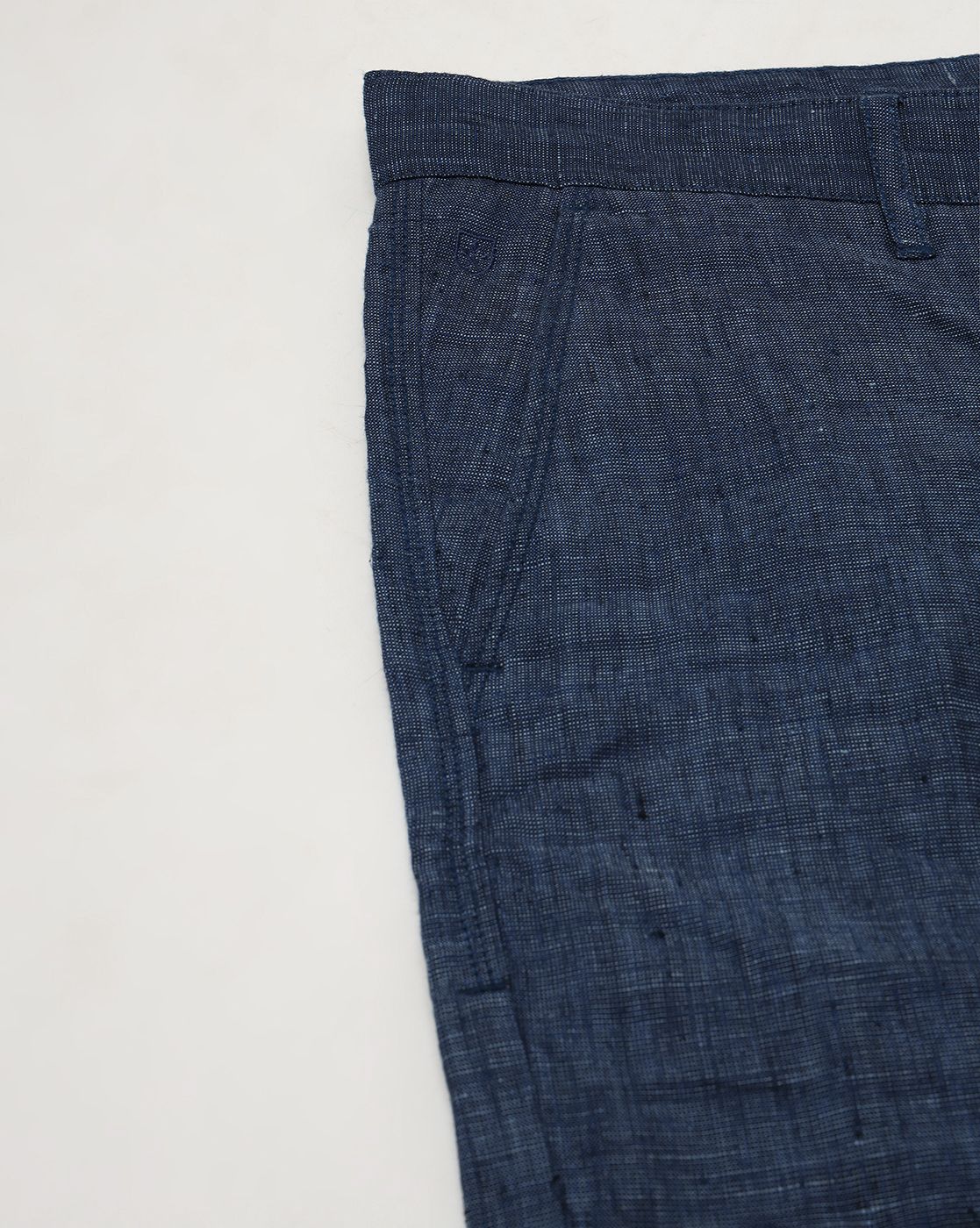 Linen Club Studio Men's Linen Blue Solid Mid-Rise Slim Fit Trouser