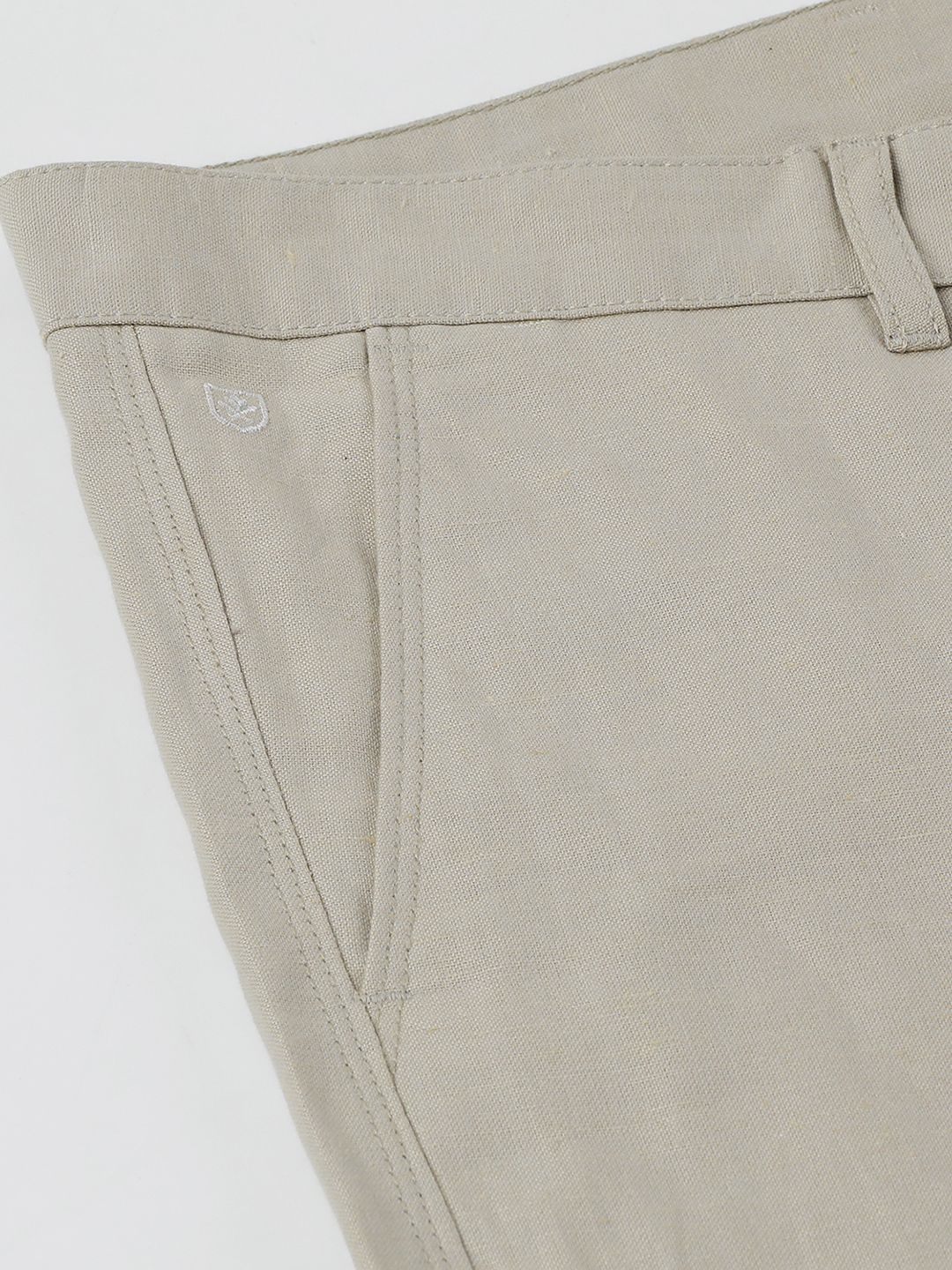 Mens Linen Beige Solid Contemporary Fit Casual Trousers