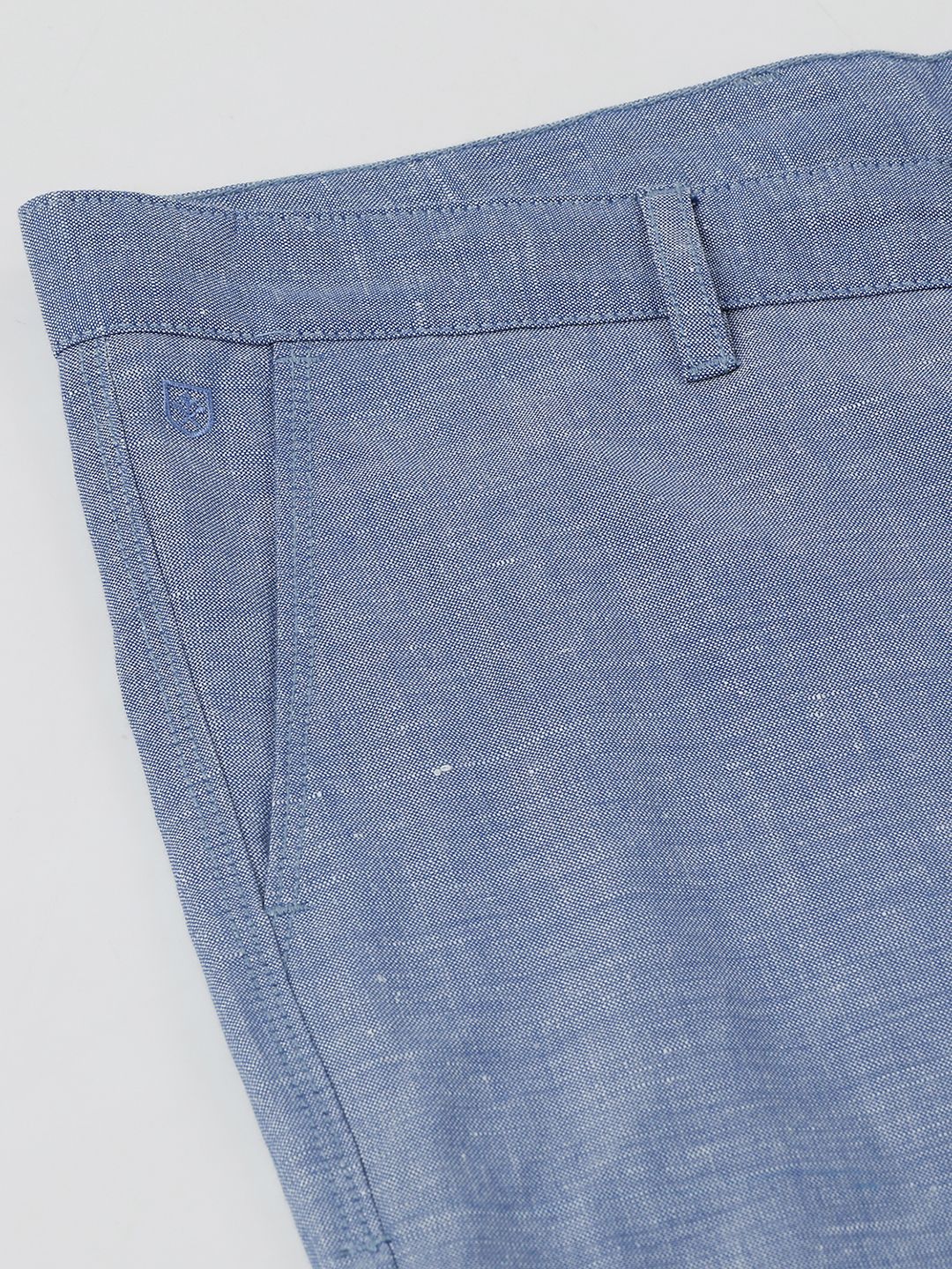 Mens Linen Blue Solid Contemporary Fit Casual Trousers