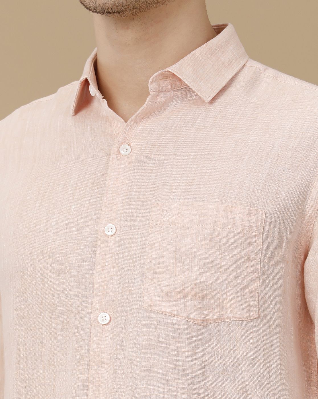 Men's Pure Linen Orange Solid Contemporary Fit Full Sleeve Casual Shirt