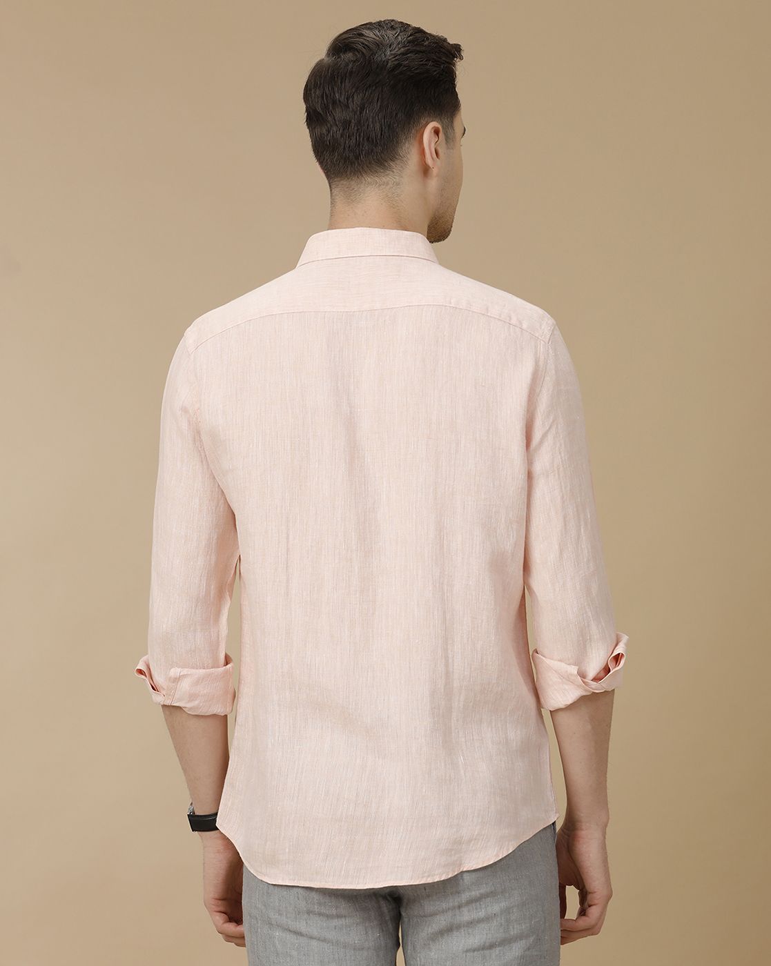 Men's Pure Linen Orange Solid Contemporary Fit Full Sleeve Casual Shirt