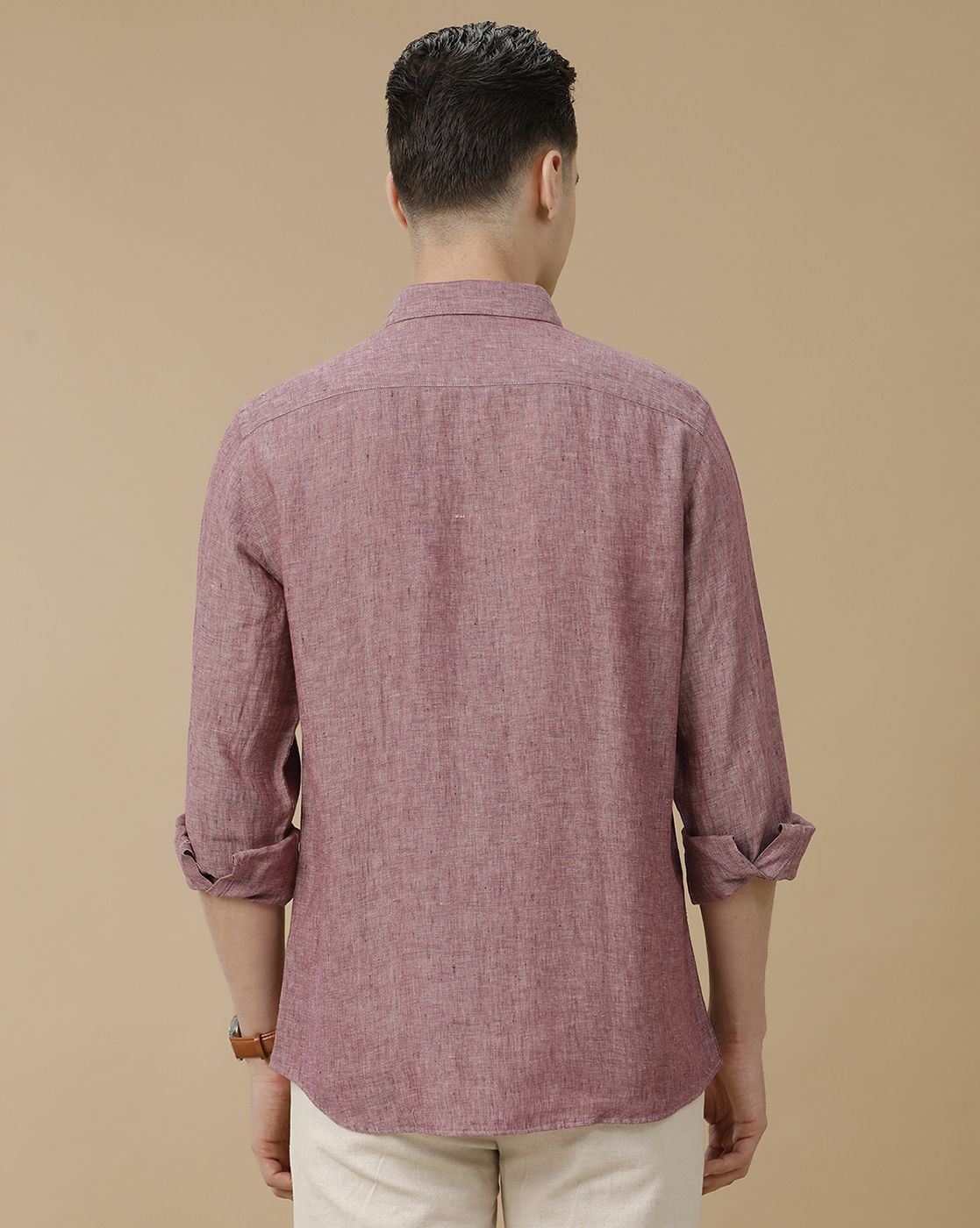 Men's Pure Linen Purple Solid Contemporary Fit Full Sleeve Casual Shirt