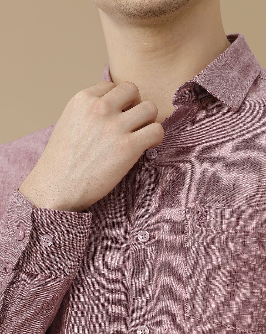Men's Pure Linen Purple Solid Contemporary Fit Full Sleeve Casual Shirt