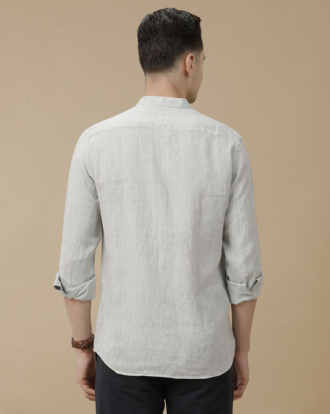 Men's Pure Linen Green Solid Contemporary Fit Full Sleeve Casual Shirt