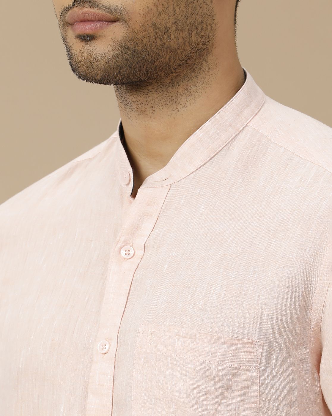 Men's Pure Linen Orange Solid Contemporary Fit Full Sleeve Casual Shirt