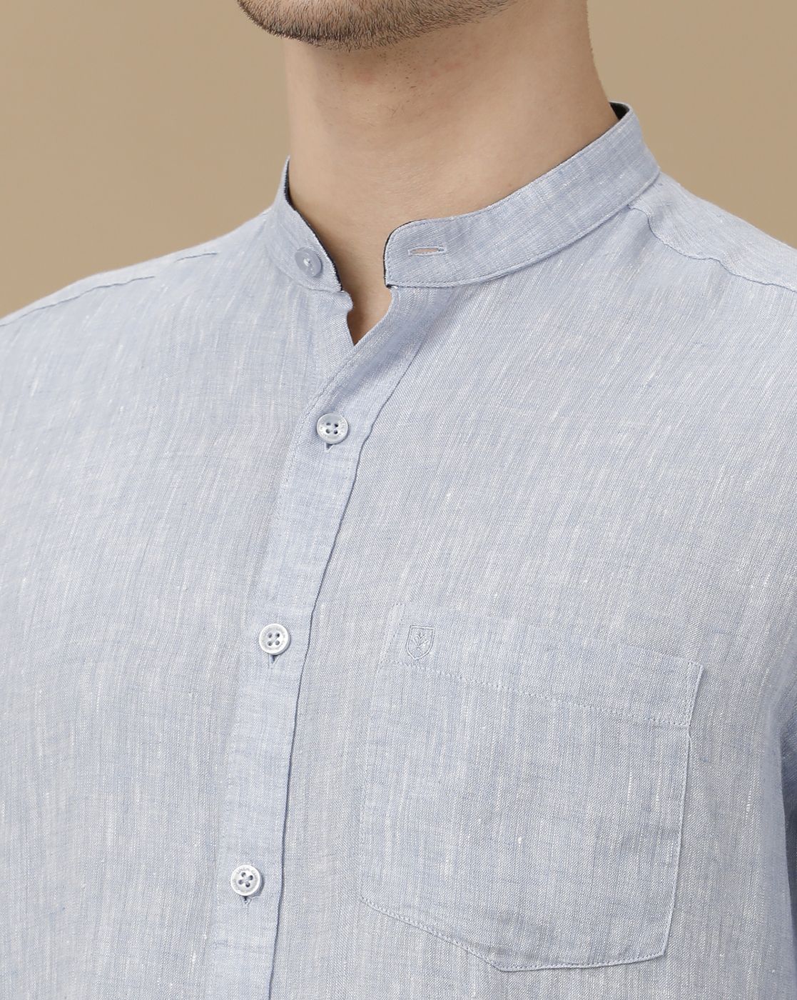 Men's Pure Linen Blue Solid Contemporary Fit Full Sleeve Casual Shirt