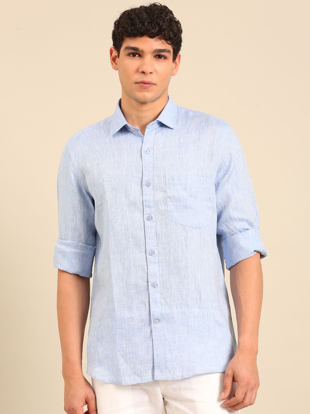 Linen Club Men's Contemporary Fit Linen cotton Full Sleeve Chambray Shirt LCSFCHN020114