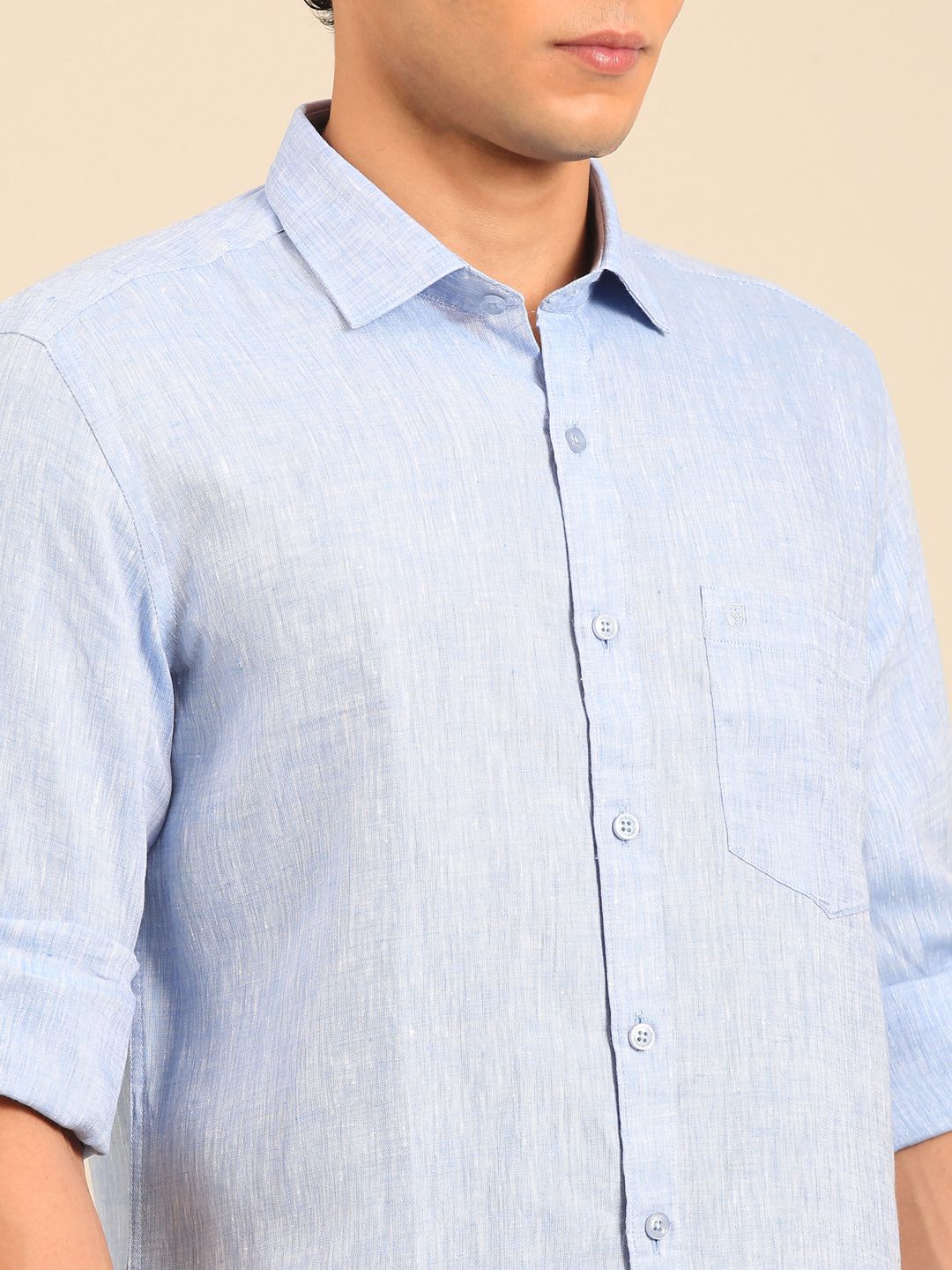 Linen Club Men's Contemporary Fit Linen cotton Full Sleeve Chambray Shirt LCSFCHN020114