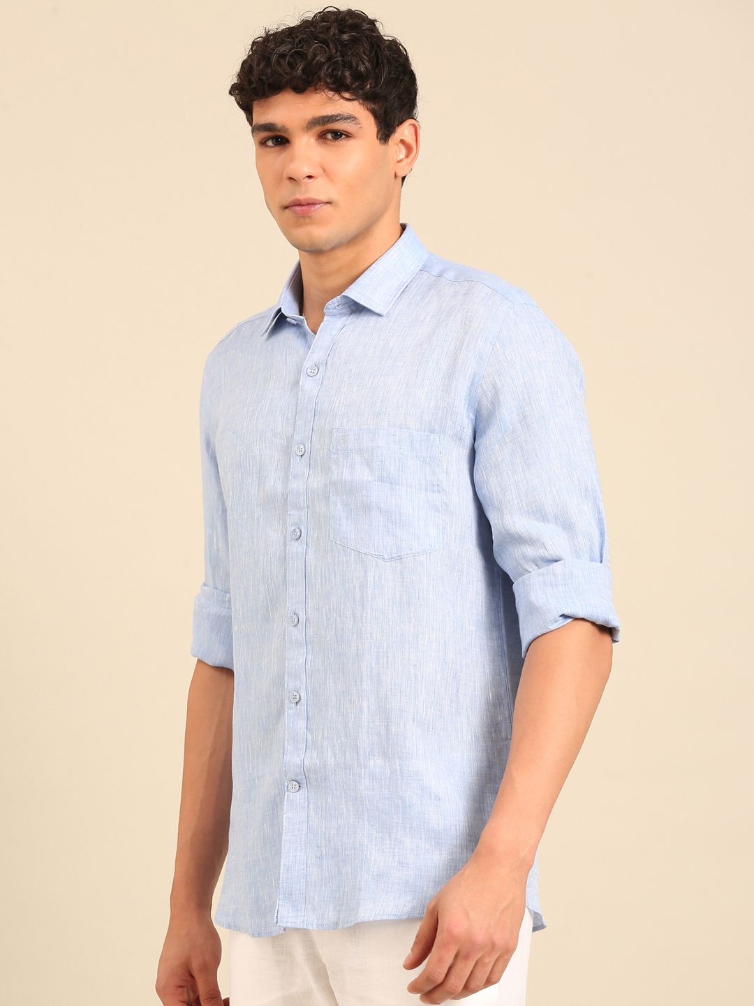 Linen Club Men's Contemporary Fit Linen cotton Full Sleeve Chambray Shirt LCSFCHN020114