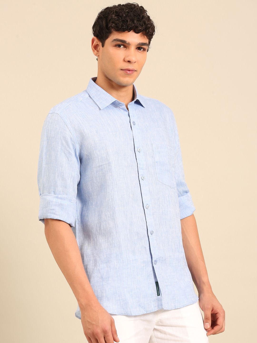 Linen Club Men's Contemporary Fit Linen cotton Full Sleeve Chambray Shirt LCSFCHN020114