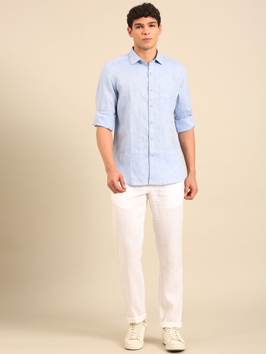 Linen Club Men's Contemporary Fit Linen cotton Full Sleeve Chambray Shirt LCSFCHN020114