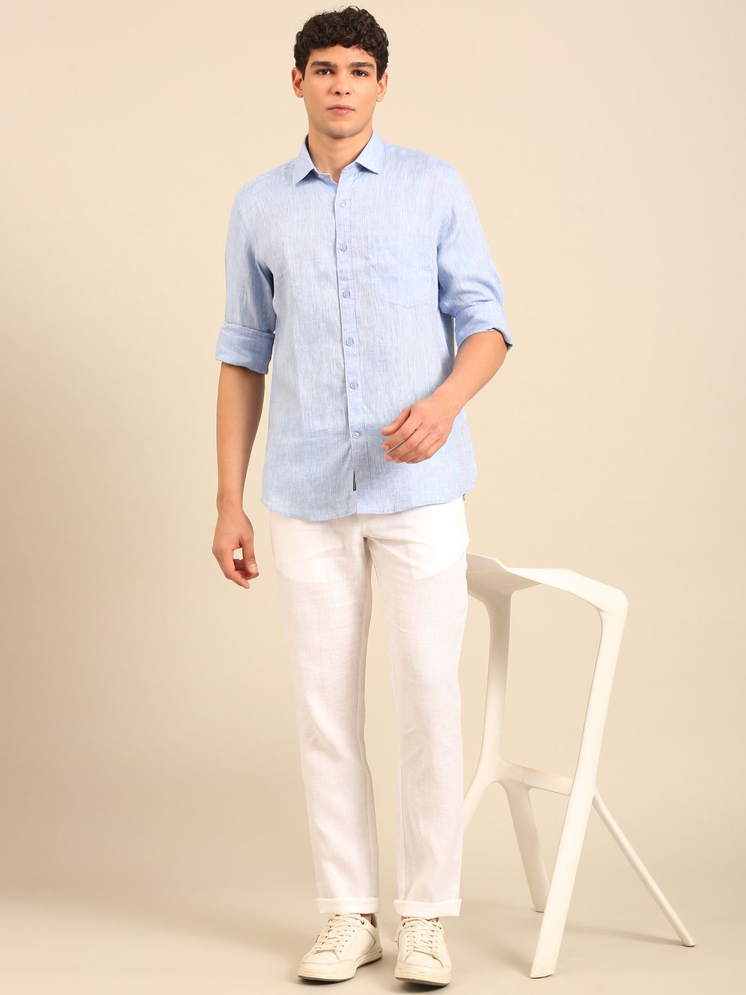 Linen Club Men's Contemporary Fit Linen cotton Full Sleeve Chambray Shirt LCSFCHN020114