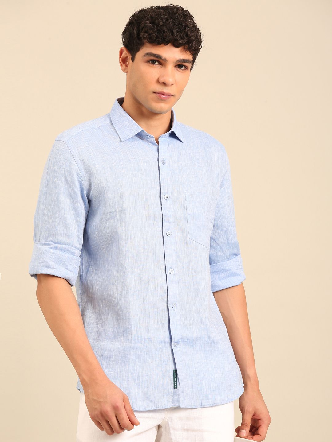 Linen Club Men's Contemporary Fit Linen cotton Full Sleeve Chambray Shirt LCSFCHN020114