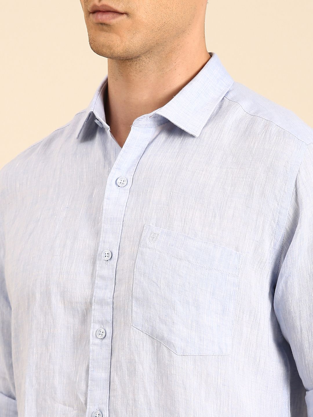 Linen Club Men's Linen Blend Sky Blue Solid Contemporary Fit Full Sleeves Casual Shirt