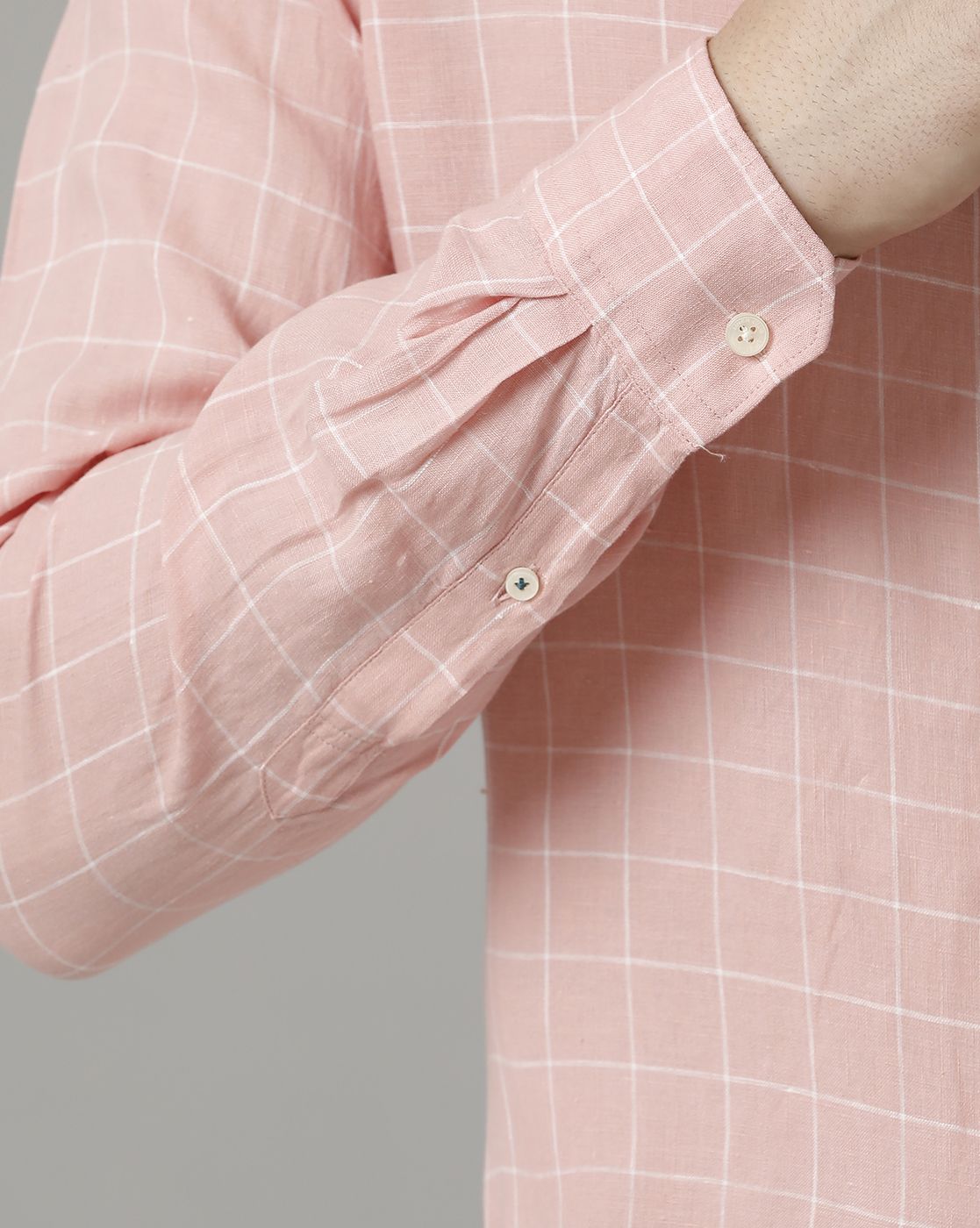 Men's Pure Linen Pink Checked Contemporary Fit Full Sleeve Sleeve Casual Shirt
