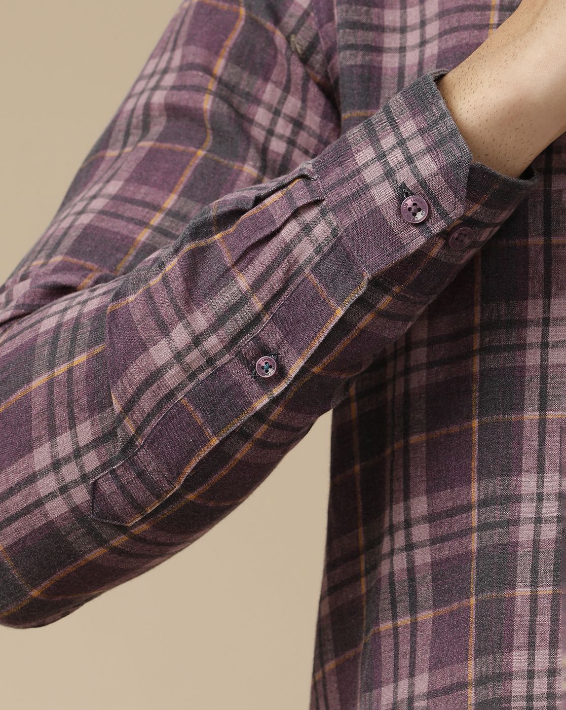 Men's Linen Rich Purple Checked Contemporary Fit Full Sleeve Casual Shirt