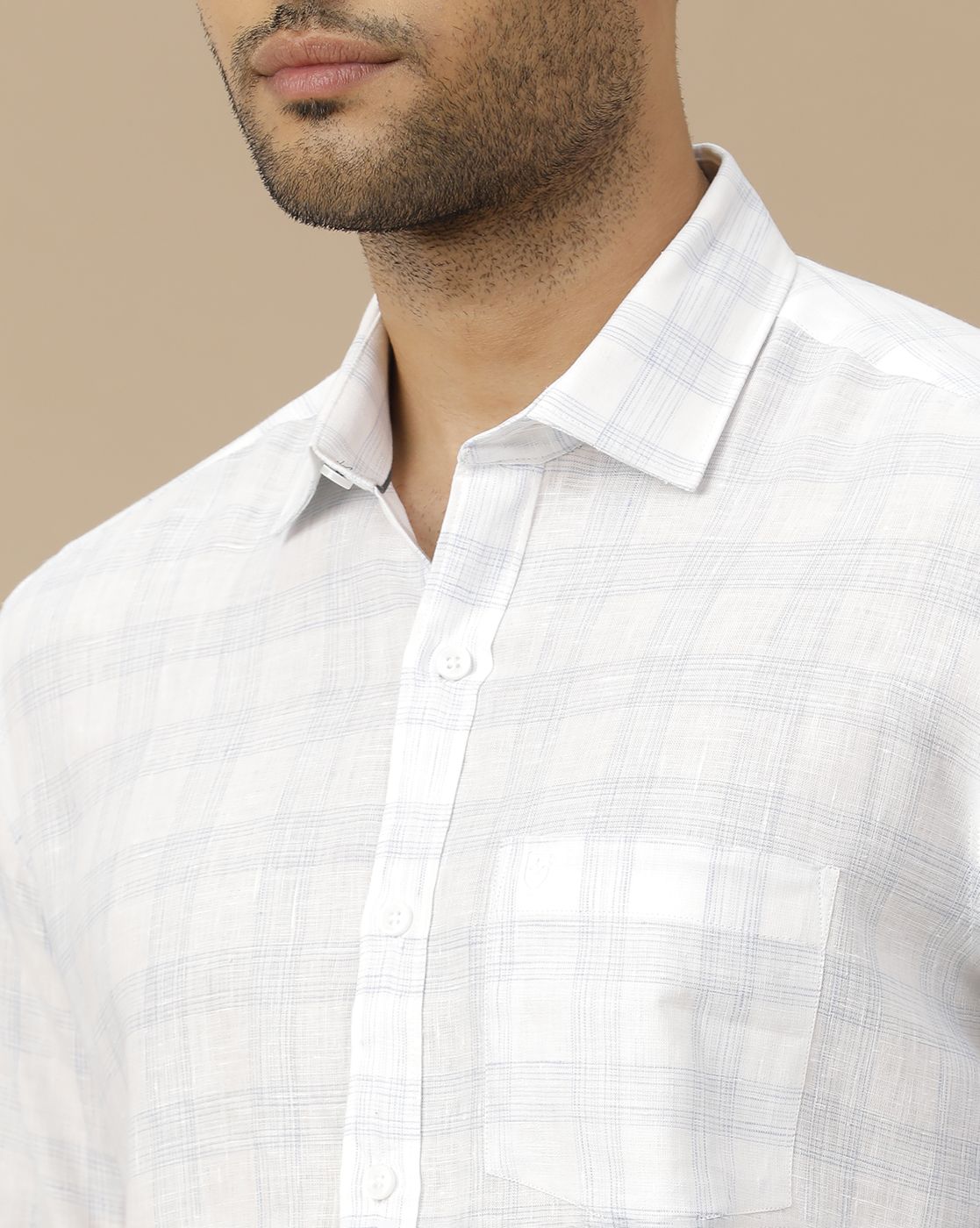 Men's Pure Linen White Checked Contemporary Fit Full Sleeve Casual Shirt Men's Pure Linen White Checked Contemporary Fit Full Sleeve Casual Shirt