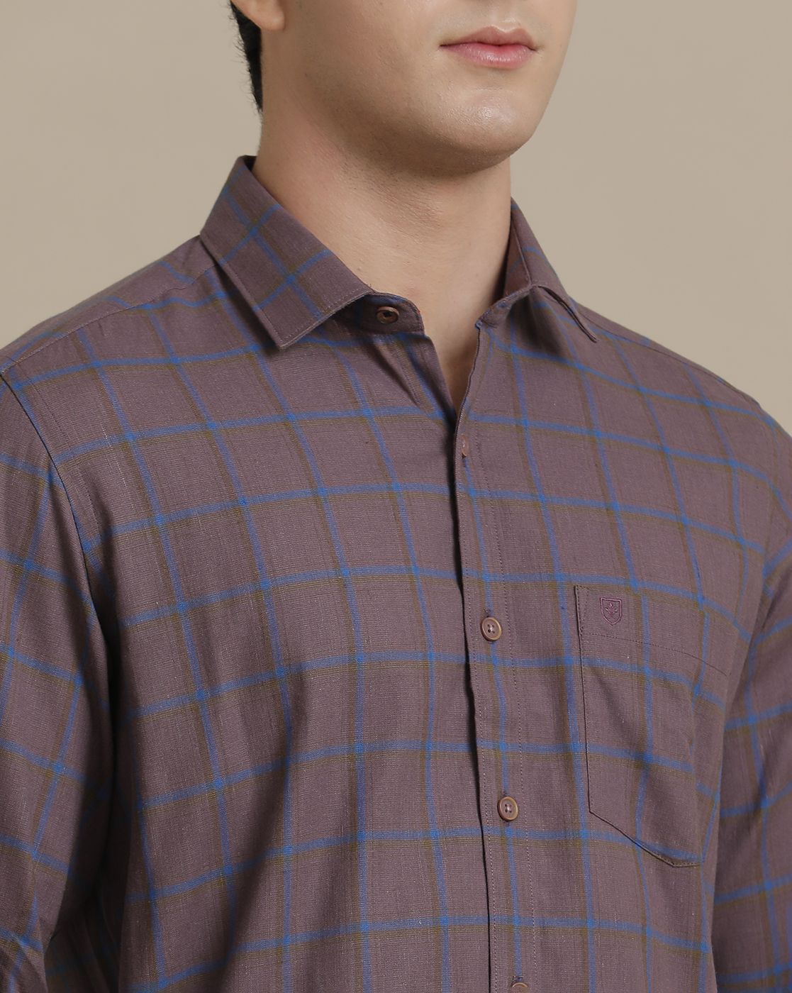 Men's Linen Rich Purple Checked Contemporary Fit Full Sleeve Sleeve Casual Shirt