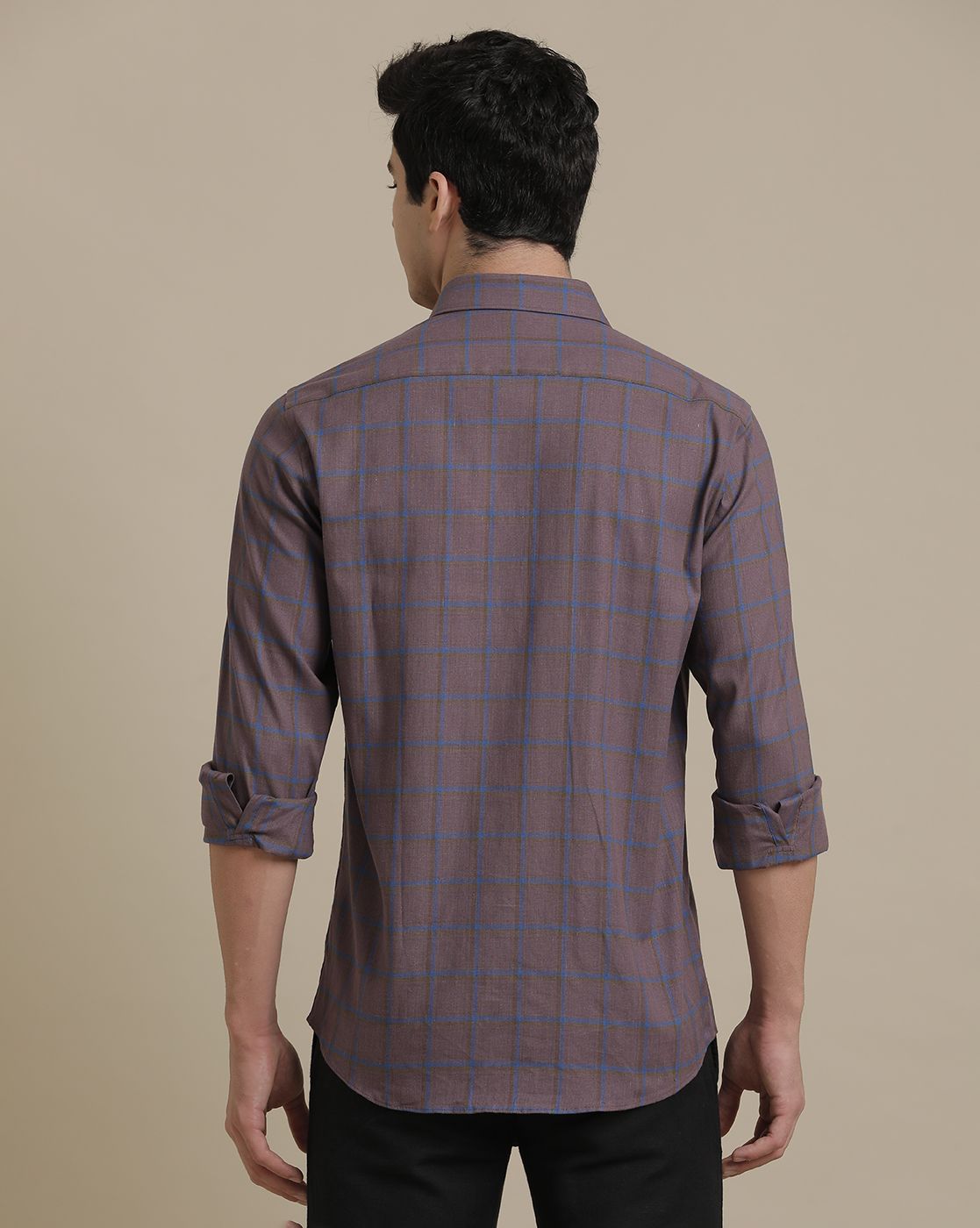 Men's Linen Rich Purple Checked Contemporary Fit Full Sleeve Sleeve Casual Shirt