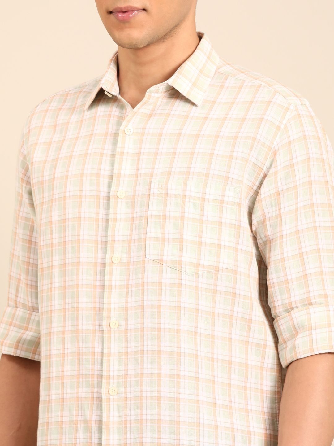 Linen Club Men's Linen Rich White Checkered Contemporary Fit Full Sleeve Casual Shirt