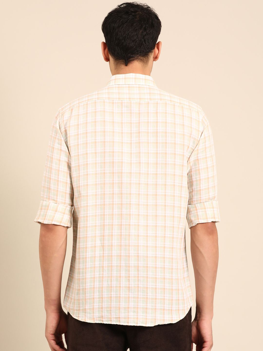 Linen Club Men's Linen Rich White Checkered Contemporary Fit Full Sleeve Casual Shirt