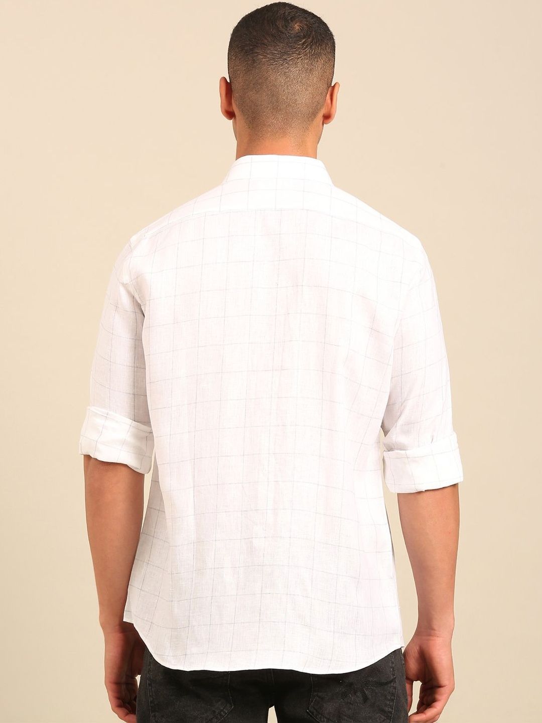 Linen Club Men's Pure Linen White Checked Regular Fit Casual Shirt LCSFCK902D473