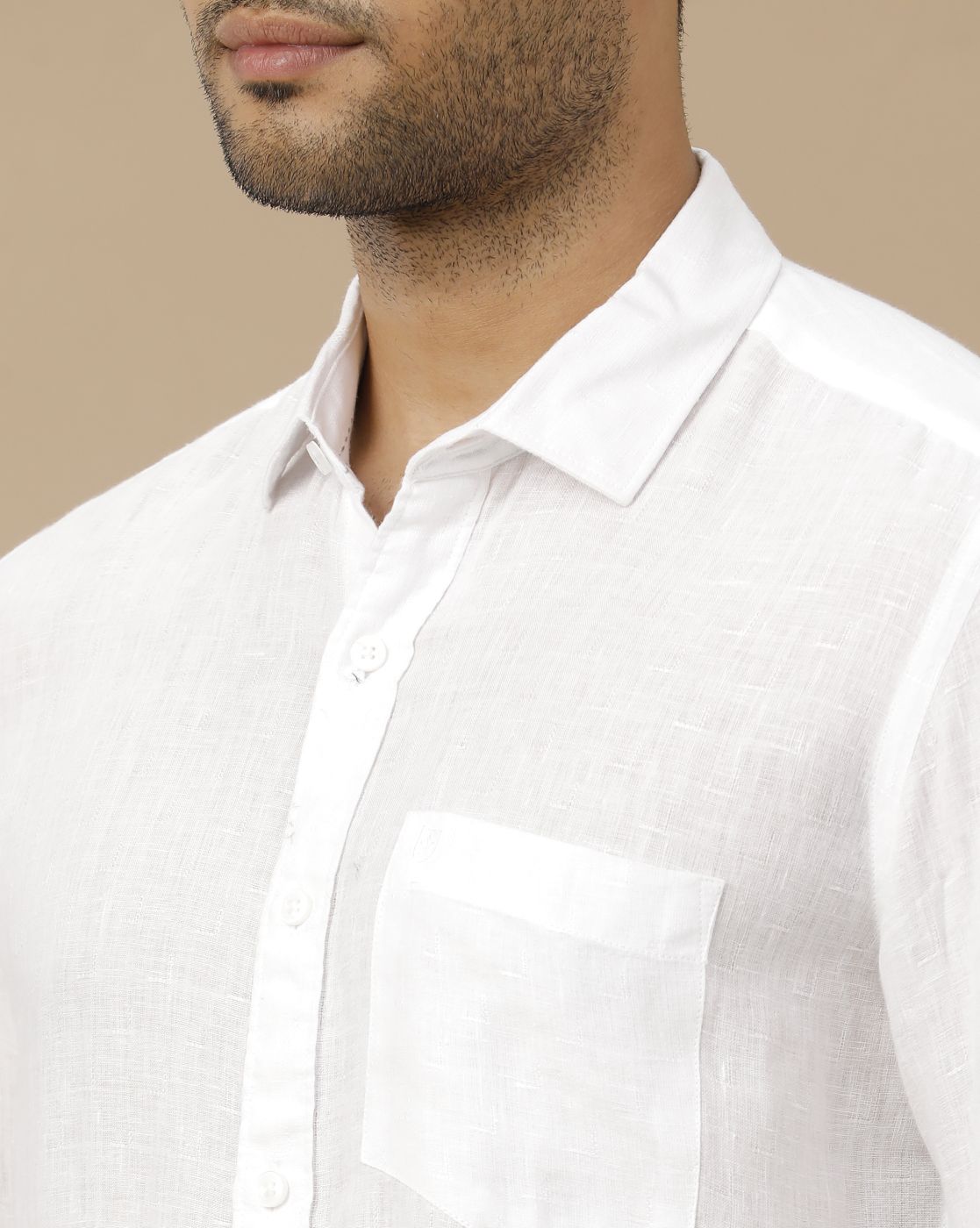 Men's Pure Linen White Solid Contemporary Fit Full Sleeve Casual Shirt