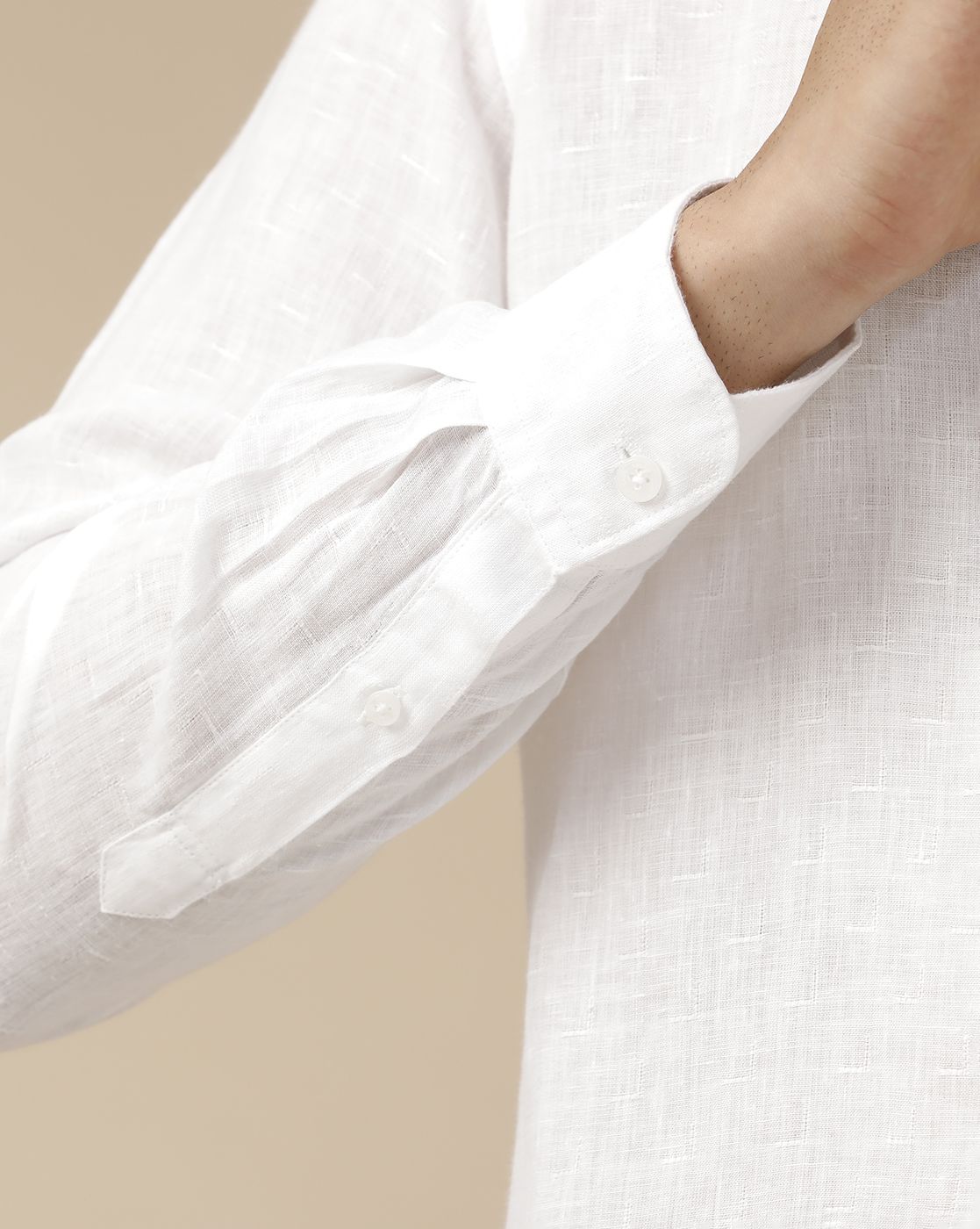 Men's Pure Linen White Solid Contemporary Fit Full Sleeve Casual Shirt